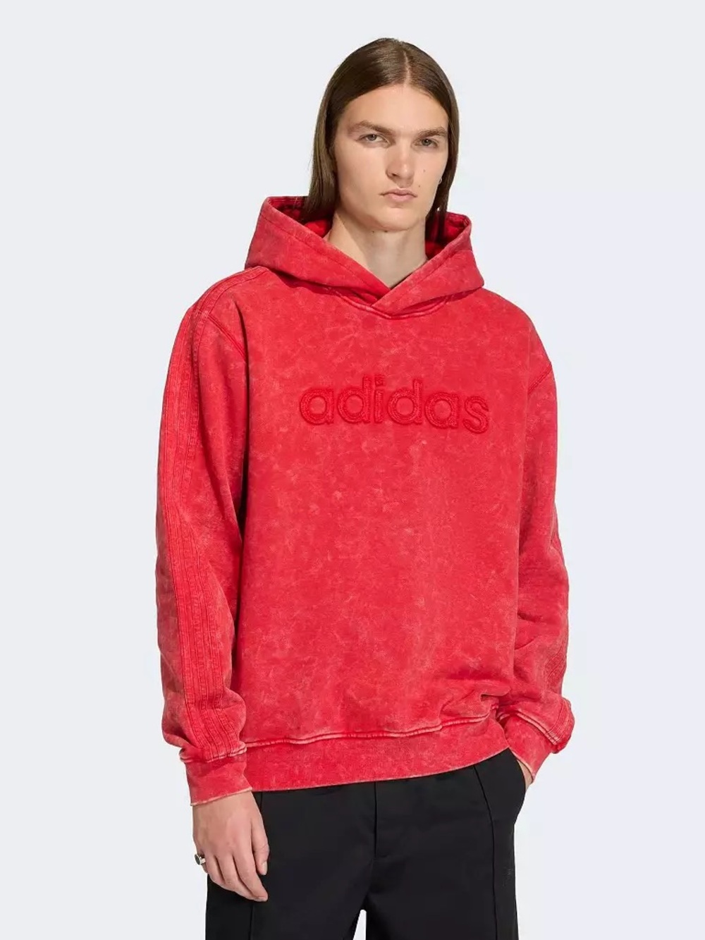 Adidas Washed Better Scarlet Red Spellout Hoodie Pullover Sweatshirt Size Large